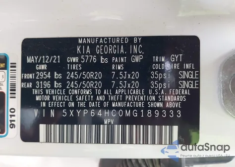 2021 Kia Telluride S z USA, uszkodzony, nr VIN 5XYP64HC0MG189333